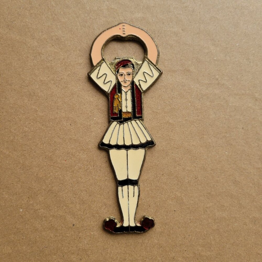 Bronze Enamel Bottle Opener Greek Male Dancer Bar Accessory